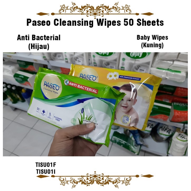 [1kg 4pcs]  Paseo Cleansing Wipes/Tisu Basah/Tisu Anti Bacterial 50 Sheets