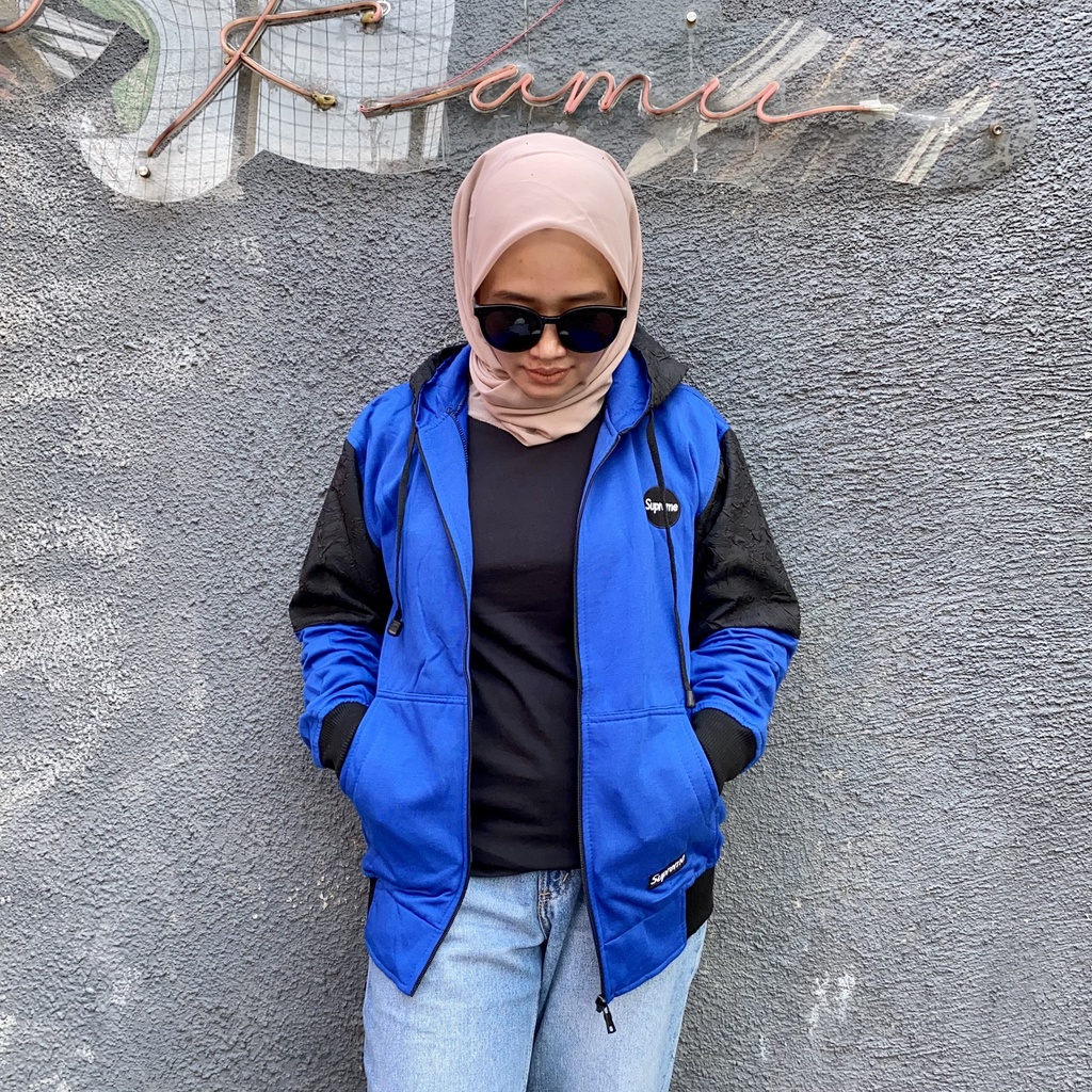 Jaket Sweater Zipper Bordir Kombinasi Qwilting BIRREL SUPRE-M