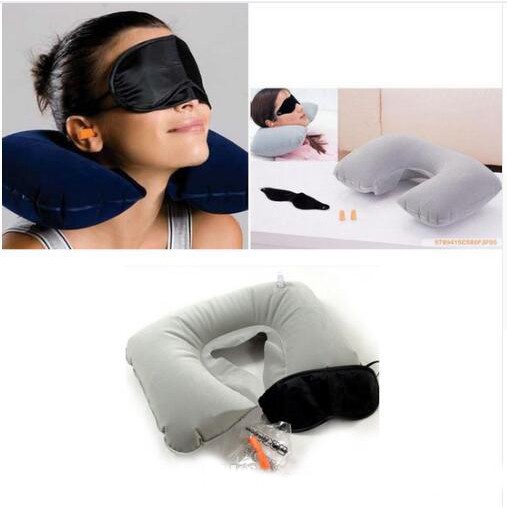 [1 Set] Travel Pillow Set 3 in 1 Bantal Leher Traveling Travel Penutup Mata Tidur Penutup Telinga Anti Bising