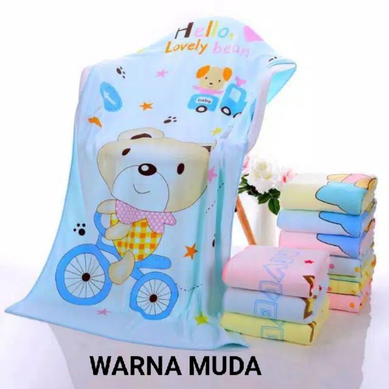 Handuk bayi MICRO FIBER ELASTIS licin lembut 100x50cm warna / baby towel motif warna murah