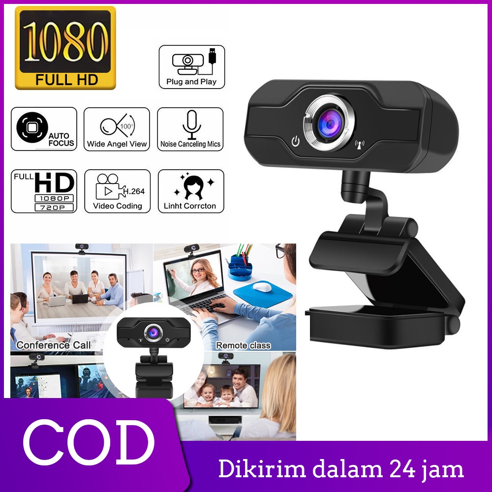 1080p USB Webcam Camera Rotatable 360 Mic Laptop Komputer PC Camera USB Berputar 360 derajat