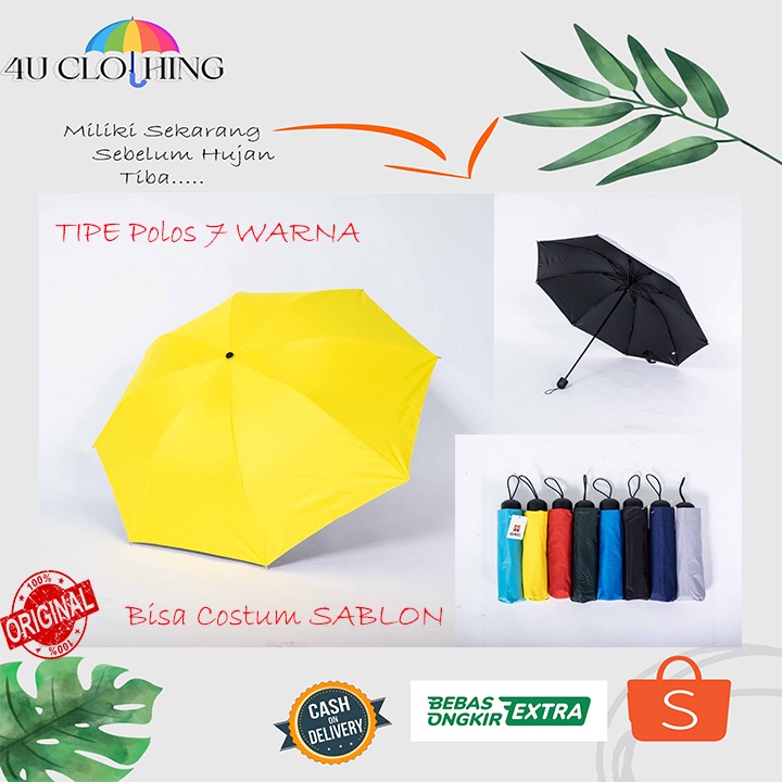 Payung lipat 3 / polos warna / lapis hitam /anti UV / GRC Diameter 100cm / payung premium /payung / kokoh / 4U CLOTHING