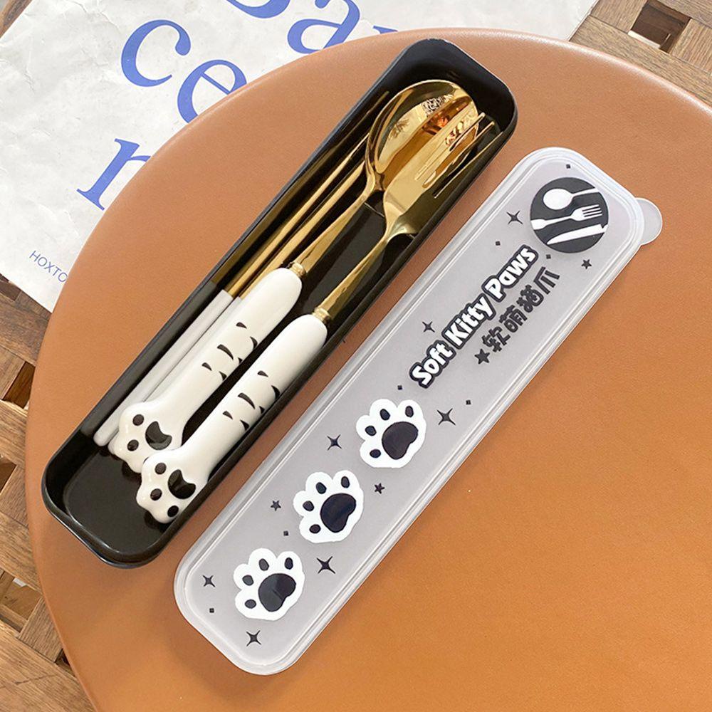 Top Alat Makan Set 3in1 Kaki Kucing Piknik Camping Travel Set Stainless Steel Sumpit Garpu Sendok Peralatan Makan