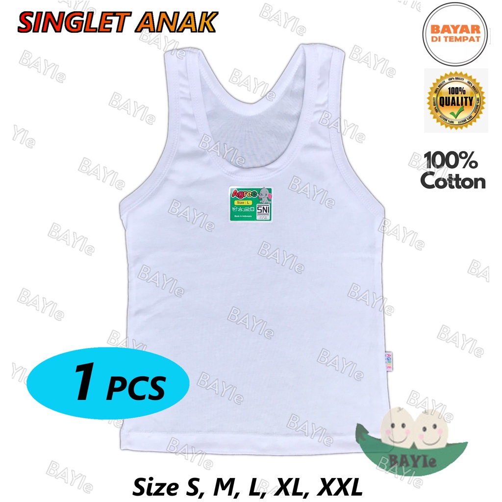 1 PCS Kaos Dalam / Singlet Anak Putih AGREE KIDS 100% Katun usia 0 - 12 tahun Size S, M, L, XL, XXL