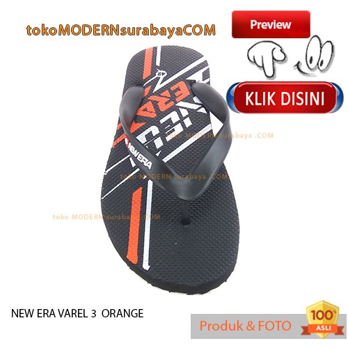 Sandal Pria jepit NEW ERA VAREL 3 HITAM ORANGE Casual Karet Flip Flop