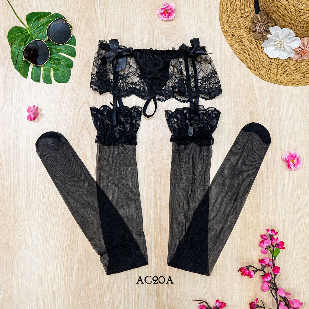 [TOKO TERPERCAYA] GARTER BELT + STOCKING WANITA LEGGING TRANSPARAN HITAM AC20A