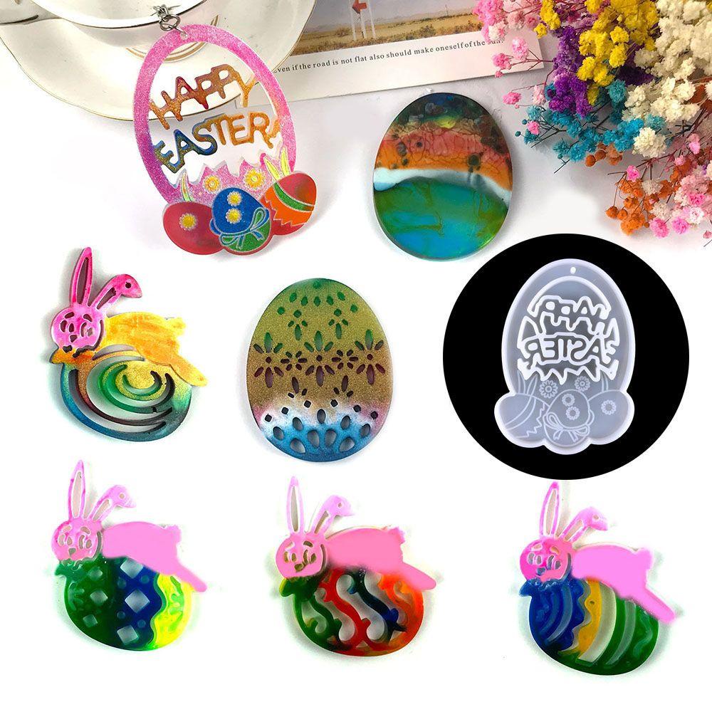 R-bunga Paskah Cetakan Silikon Dekorasi Rumah Kerajinan DIY Epoxy Resin Cetakan Easter Egg Rabbit