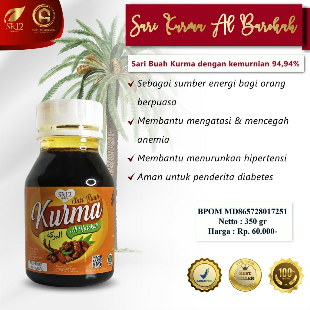 

SARI KURMA AL BAROKAH SR12/ SARI BUAH KURMA MURNI/ SARI BUAH YANG AMAN UNTUK DIABETES