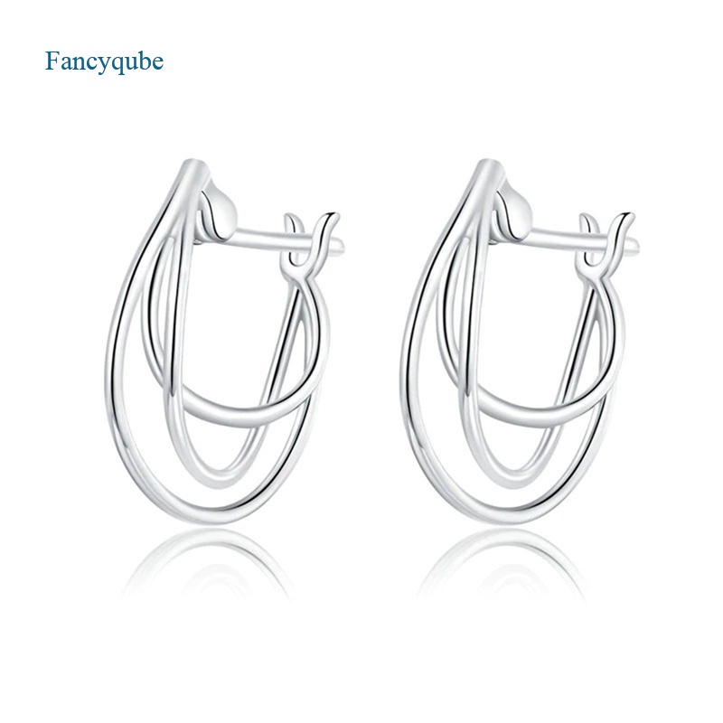 Fancyqube Anting Hoop 3 Baris Bentuk Irregular Gaya Korea Untuk Wanita