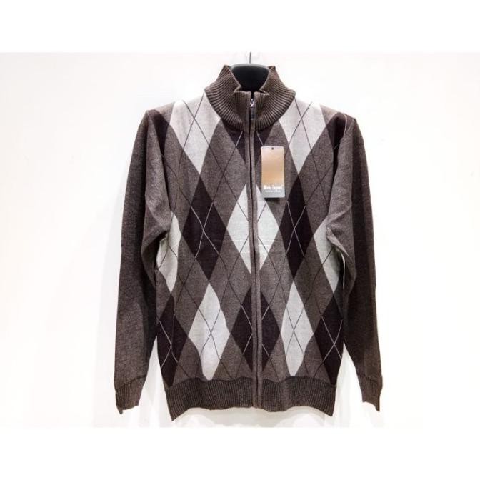 Terb4Ru Mario Zegnoti - Sweater Rajut Bapak Resleting Krah Pria Import Yukbelanjatime