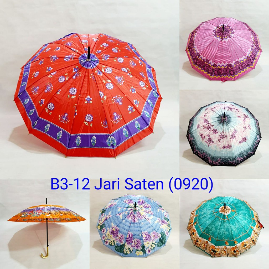 PAYUNG STANDAR SATEN ANTI ANGIN KUAT MOTIF BUNGA DAN BATIK RANDOM TULANG PAYUNG KUAT