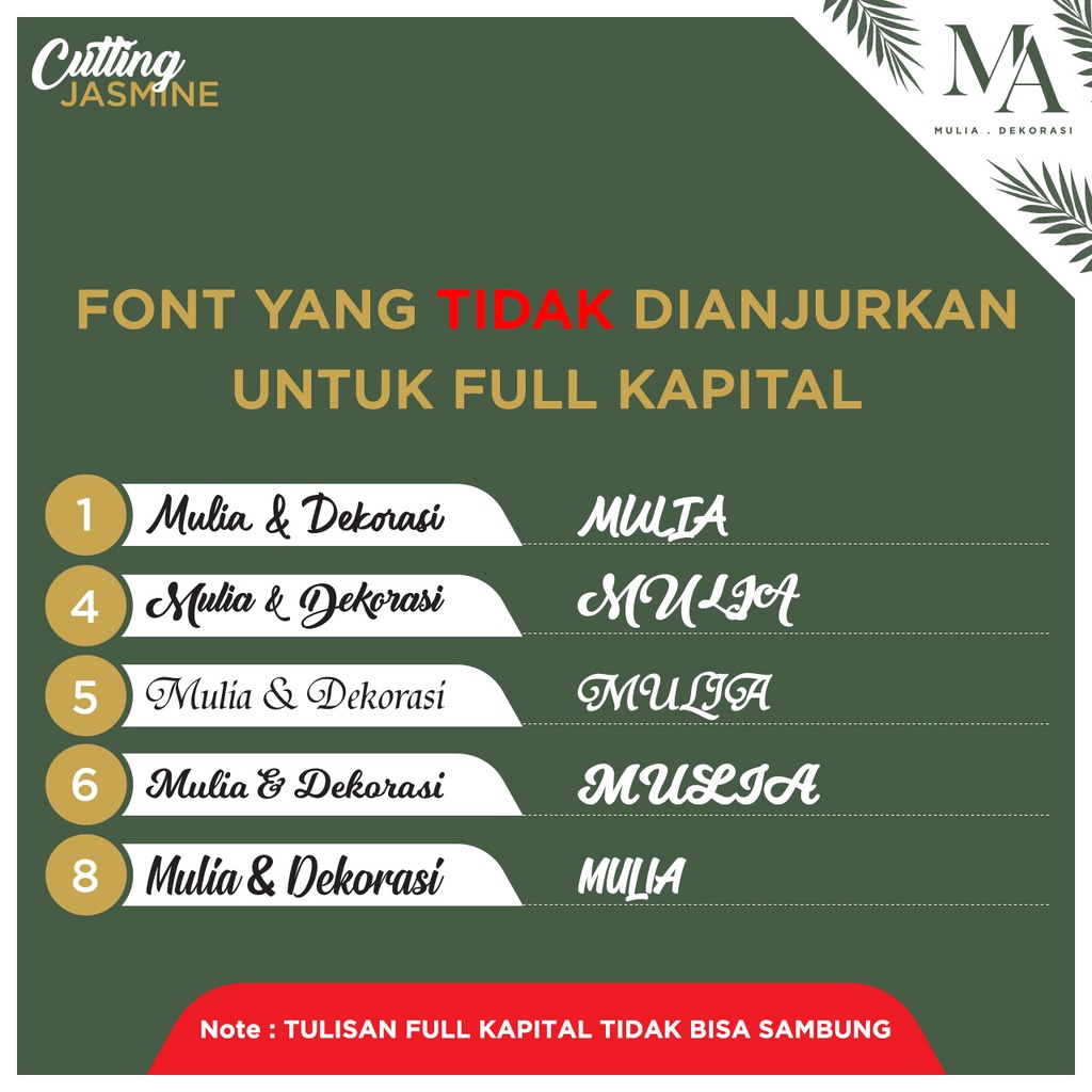 Tulisan Custom Nama Hiasan Dinding Dekorasi Kamar Lamaran Nikahan Ulang Tahun Tasyakuran Kertas Karton Jasmine