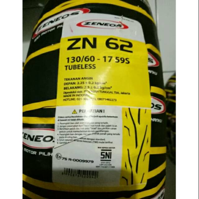 Ban Zeneos 130/60-17 ZN 62 Produksi By Gajah Tunggal