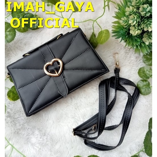 TAS BAHU SELEMPANG WANITA BAHAN KULIT SINTETIS MODEL LOGO LOVE PRODUK IMAH_GAYA OFFICIAL / TAS WANITA SELEMPANG / TAS WANITA MURAH / TAS OOTD / TAS WANITA CANTIK / BISA COD