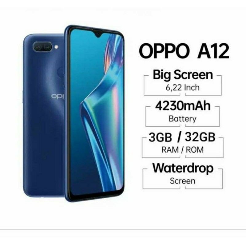 OPPO A12 RAM 3GB ROM 32GB GARANSI RESMI OPPO 1 TAHUN. free kartu perdana