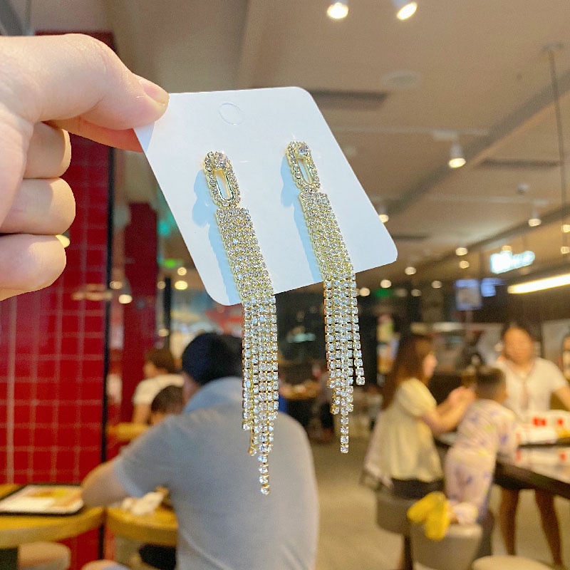 Anting 925 Silver Needle Model Rumbai Aksen Berlian Untuk Wanita