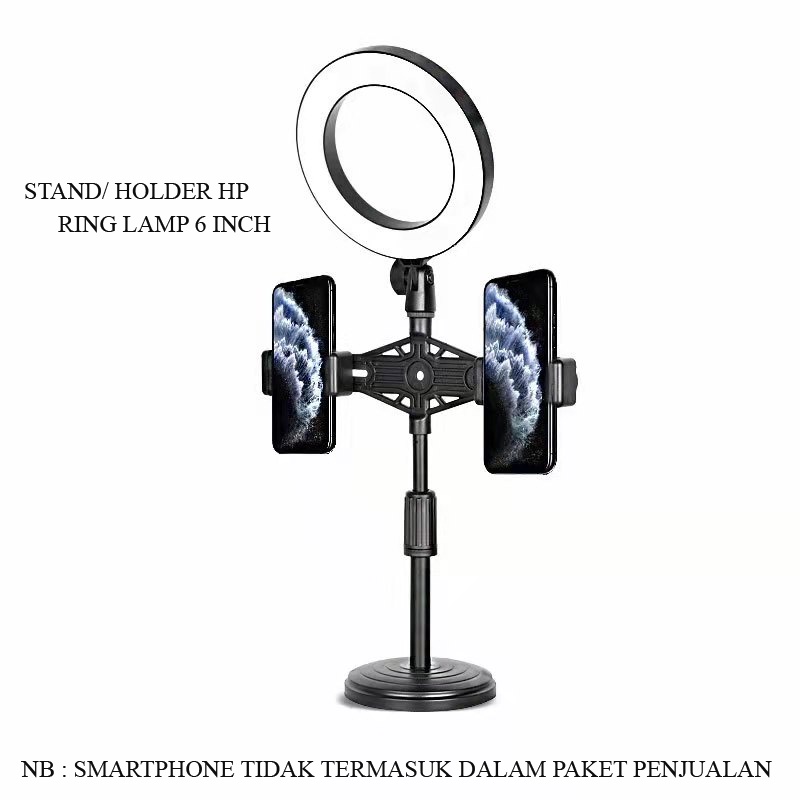 STAND HP MEJA LAMPU RING LED USB 5V DC BEAUTY RING LAMP STAND PHONE HOLDER BREKET HP