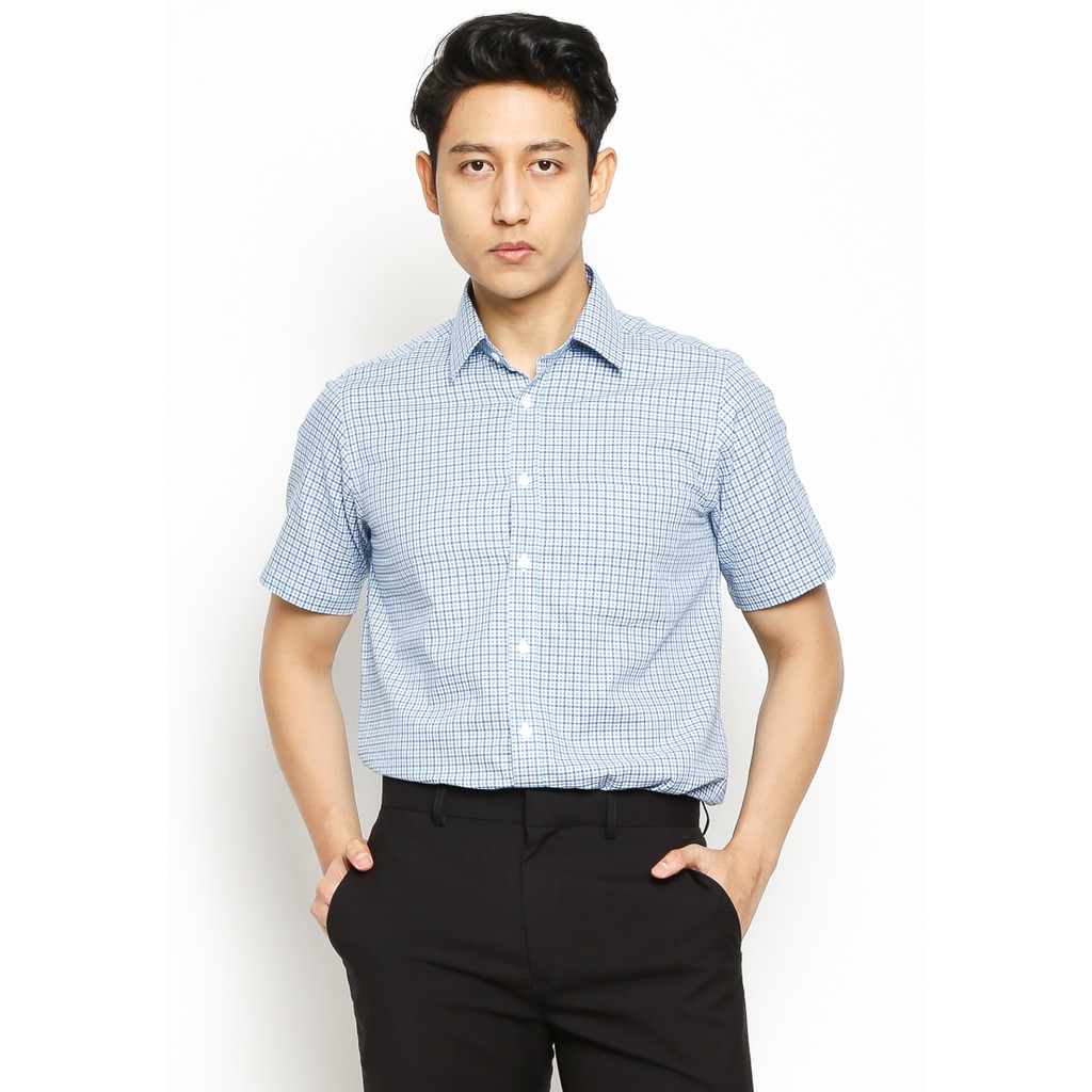 VAN HEUSEN Kemeja Biru Pria Lengan Pendek - U-YCAB06-T5