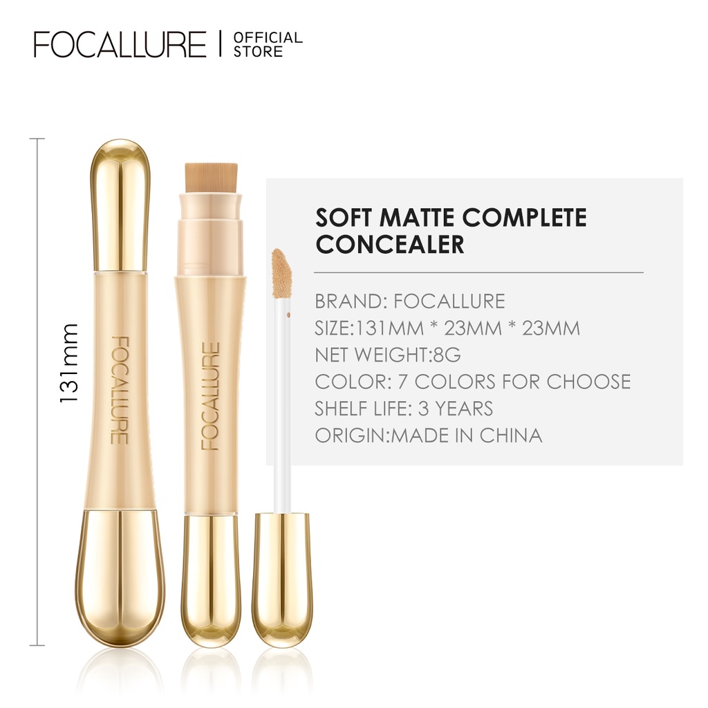 FOCALLURE #AmberGold Full Coverage Concealer Skin-Like Concealer High Waterproof Concealer Long-lasting Smooth with Tool