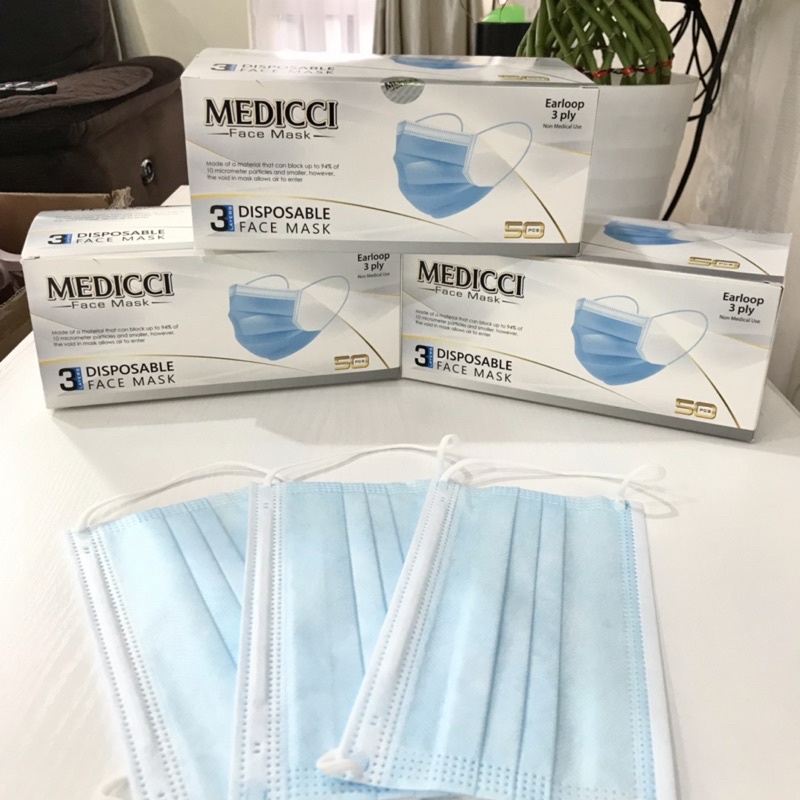 Masker 3ply Medicci Earloop berhologram Original Termurah isi 50pcs/Box