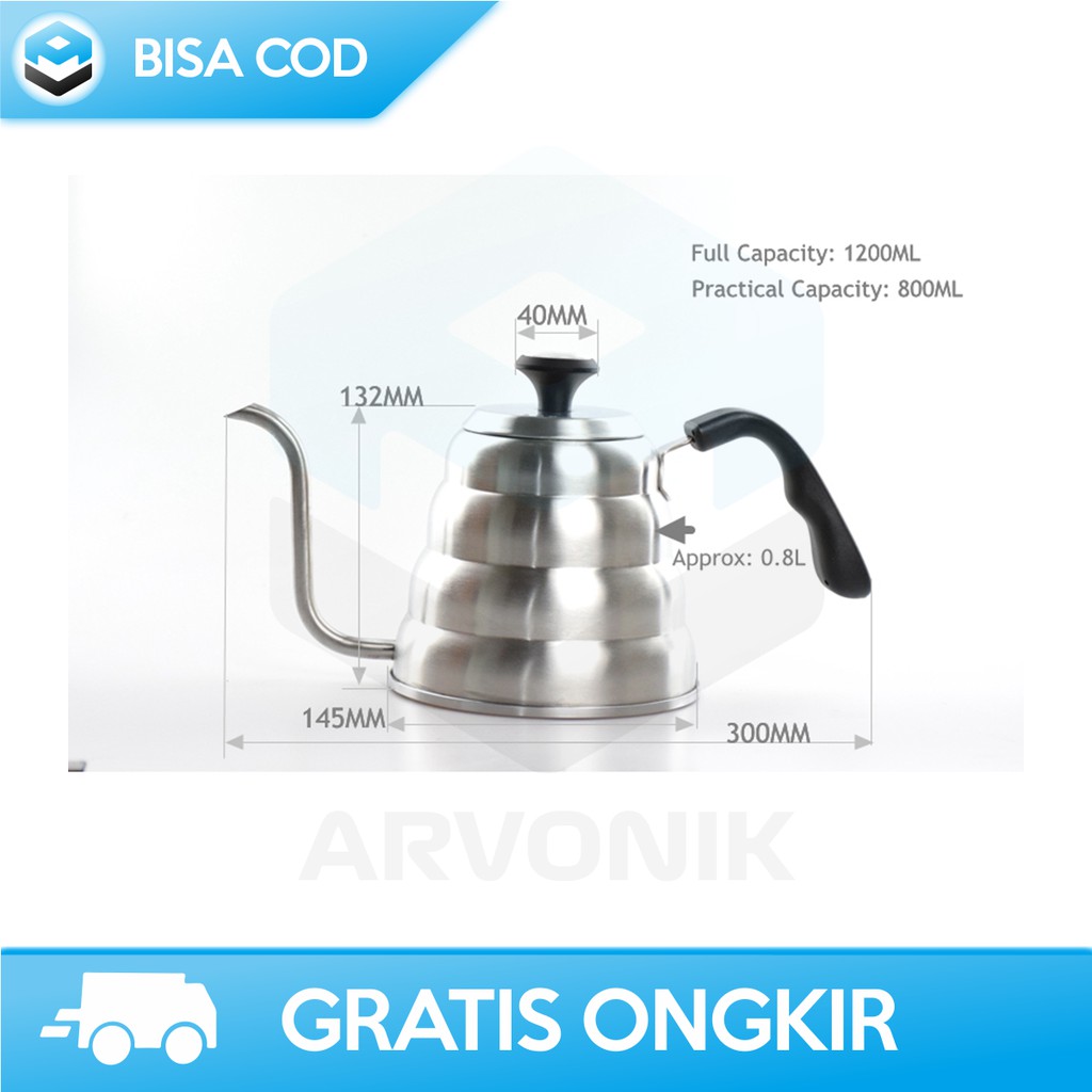 TEKO KOPI LEHER ANGSA ESPRESSO ONETWOCUPS ORIGINAL V60 STAINLESS DENGAN TERMOMETER 1200ML