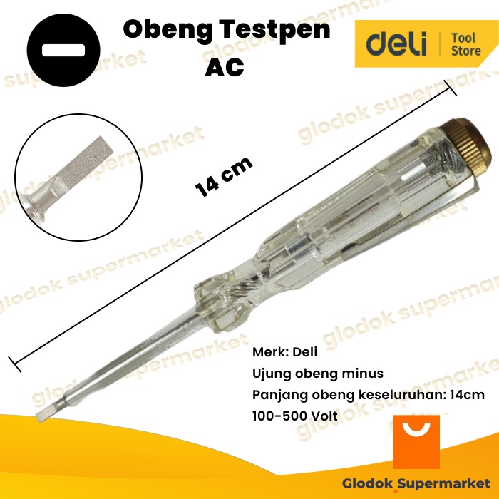 Obeng Testpen AC Deli DL8001 Tespen 100-500 Volt Panjang 14cm