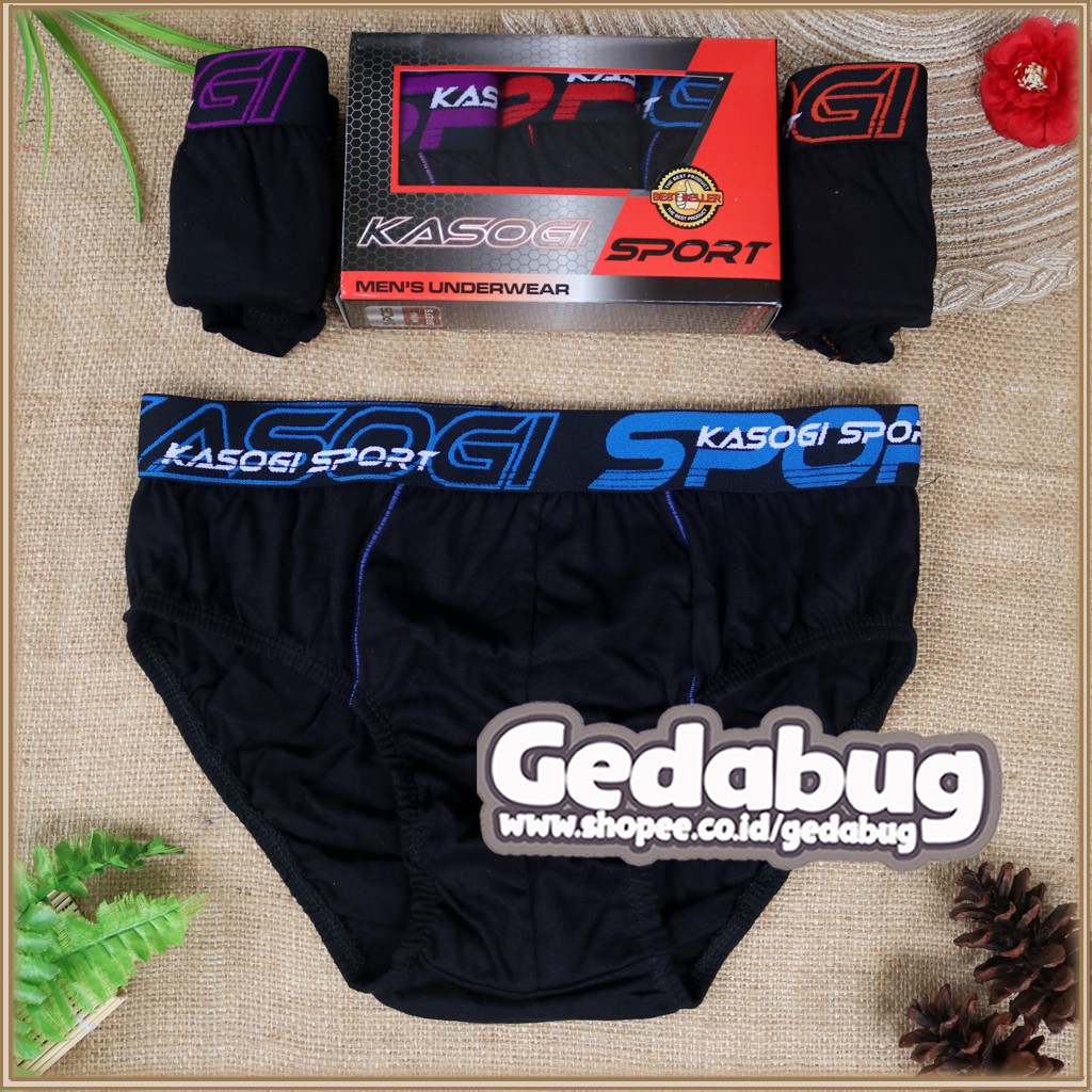 3 Pcs - CD Pria KASOGI Sport | Celana dalam pria dewasa Segitiga karet Boxer | Gedabug