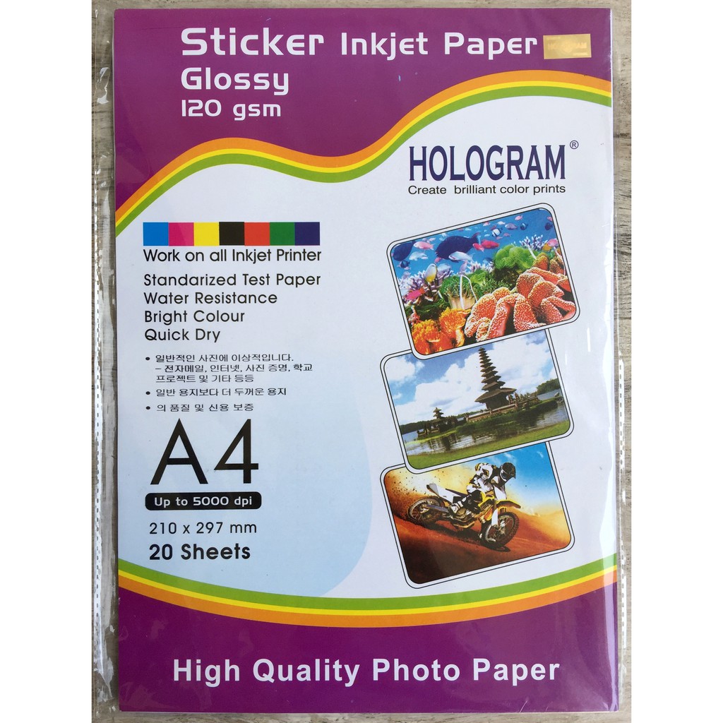 Glossy sticker paper-kertas stiker photo inkjet A4 120 gsm (isi 20)