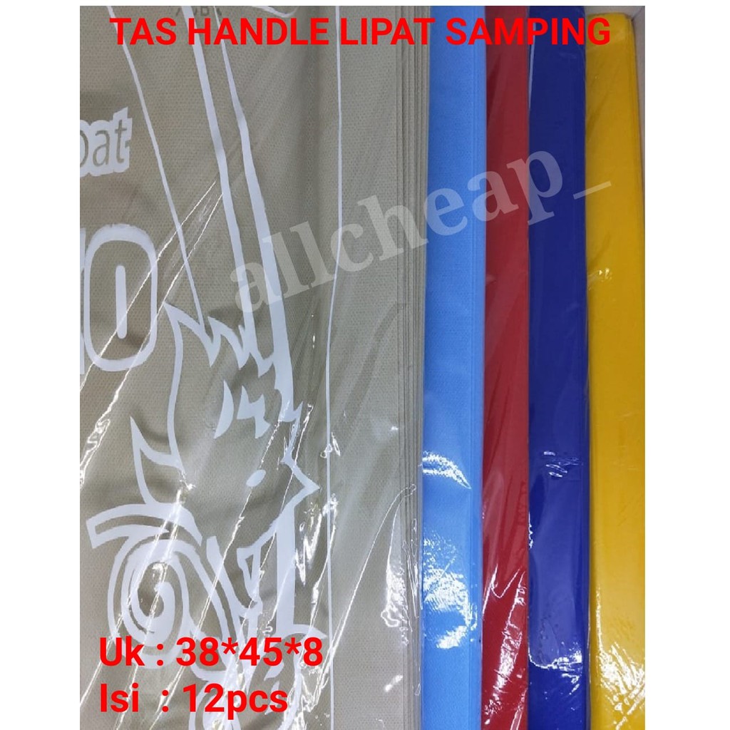 12pcs TAS KAIN HANDLE LIPAT SAMPING GASSET GOODIE BAG SPUNBOND 38x45