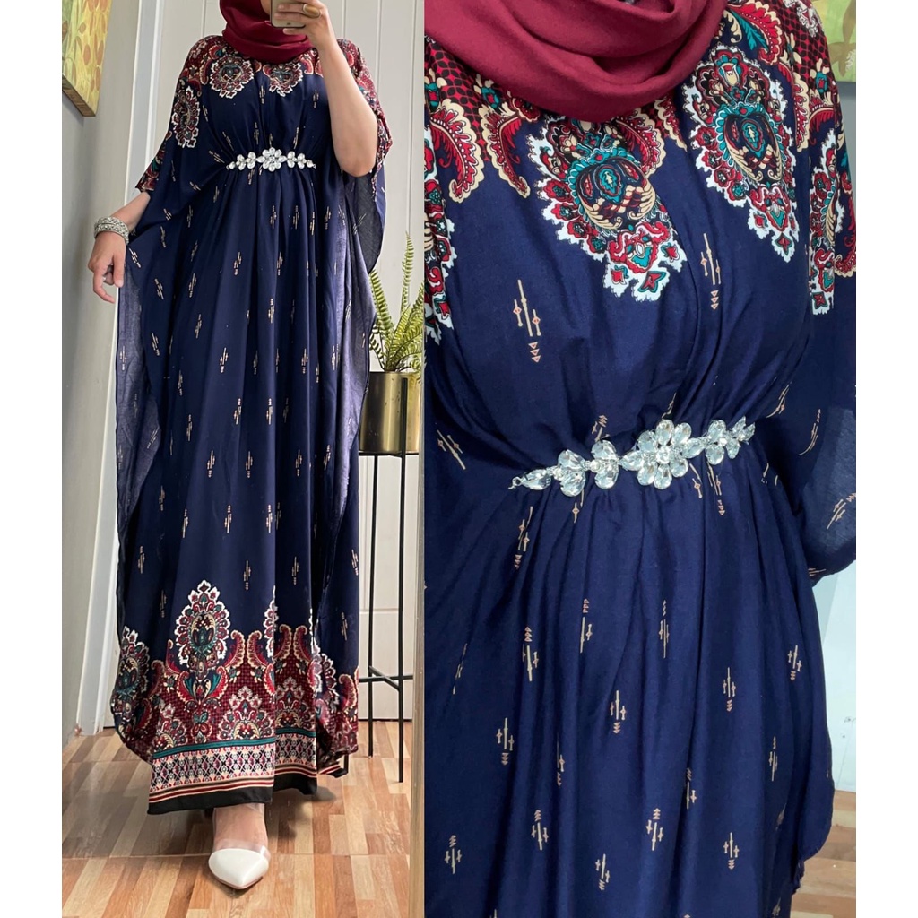 GAMIS KAFTAN BAHAN KATUN RAYON KOMBINASI AKSESORIS MEWAH