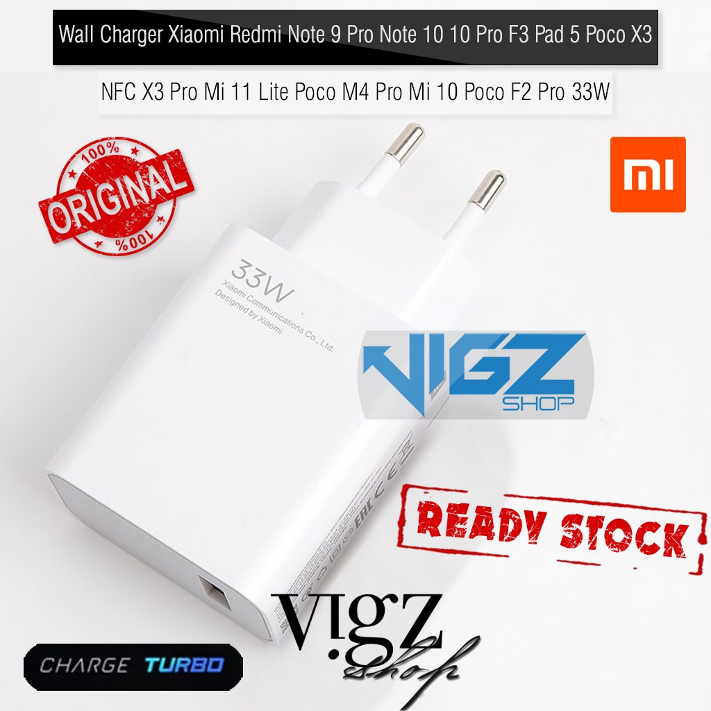 Wall Charger Xiaomi Redmi Note 9 Pro Note 10 10 Pro F3 Mi 10T Pro Poco X3 NFC X3 Pro Mi 11 Lite Poco M4 Pro Mi 10 Poco F2 Pro 33W Turbo Charge Original