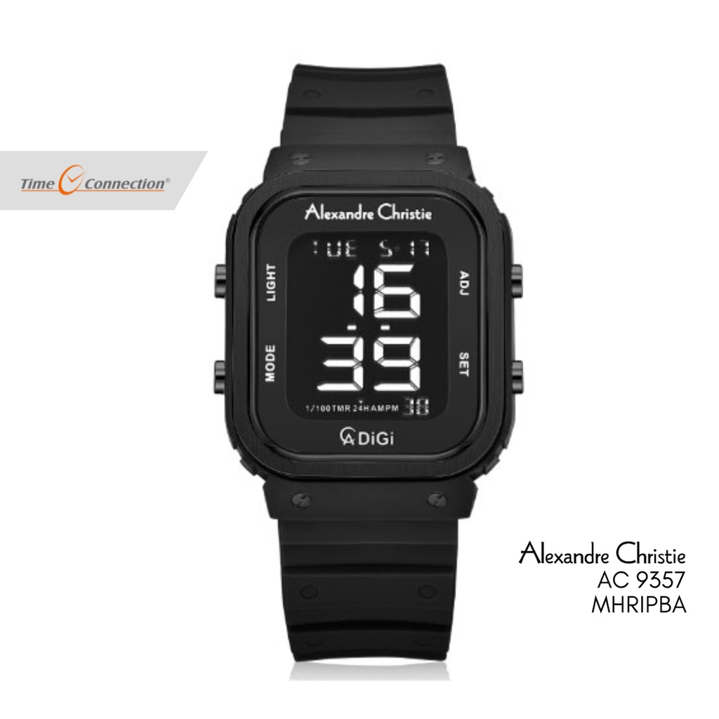 Alexandre Christie AC 9357 MHRIPBA Full Hitam Original / Jam Tangan Pria Wanita Digital / Black Rubb