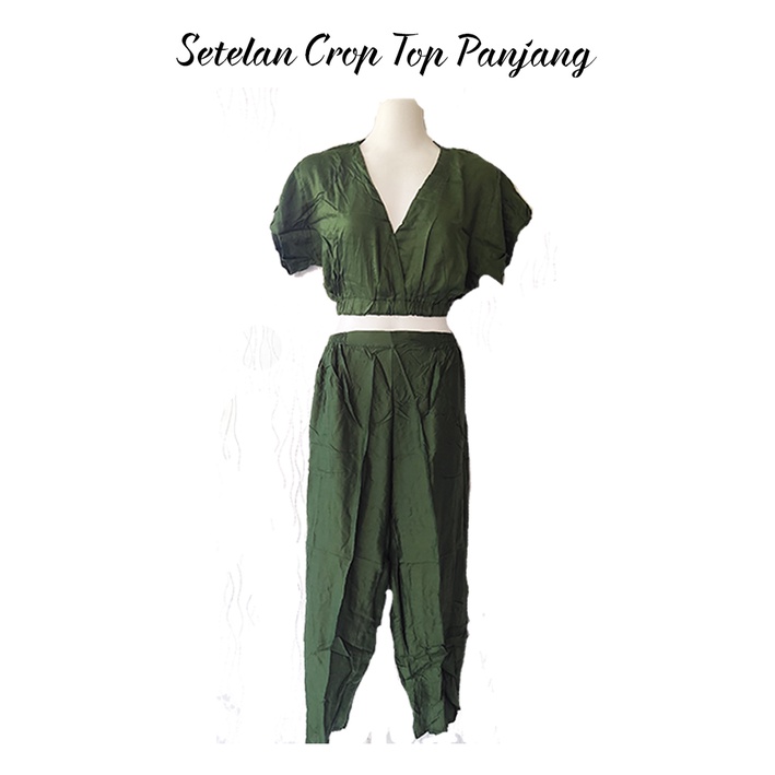 Baju Setelan Crop Top Panjang Polos Croptop Basic Color Navy Hitam Mustard Army Maroon Tosca Khaki