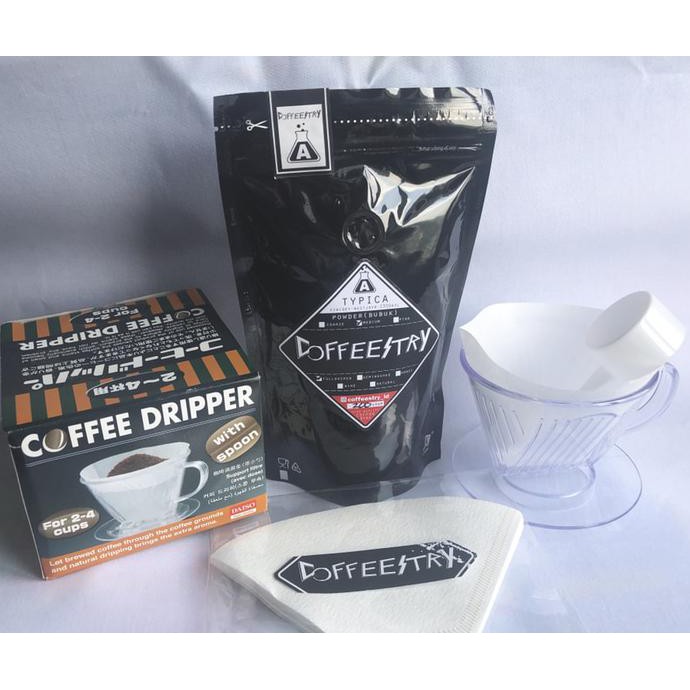 

PROMO Paket Ngopi Hemat! (Kopi bubuk + Coffee dripper+ spoon + Coffee filter