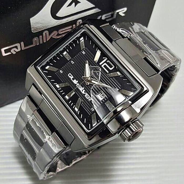Jam Tangan Pria / Cowok Quiksilver Segi Date Rantai Full Hitam Army