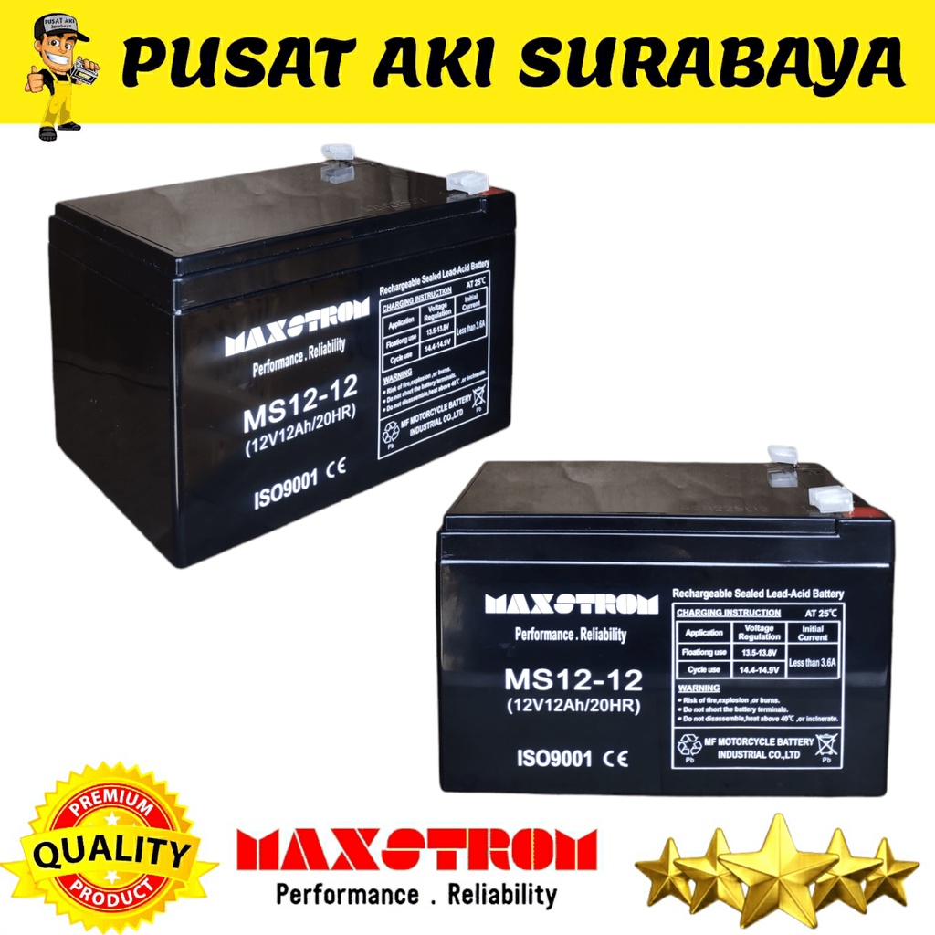 BATERAI VRLA MAXSTROM LITHIUM BATTERY 12 VOLT 12 AMPER AKI SEPEDA LISTRIK 12V 12AH MR JACKIE UPS EMERGENCY LAMP GENSET VEHICLE ELECTRIC