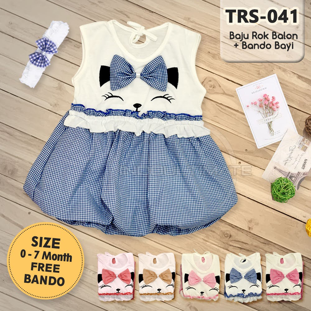 Baju Bayi Perempuan + FREE BANDO Baju Rok Terusan Bayi Rok Bayi Perempuan Pakaian Bayi Perempuan Dress Bayi Pesta Motif Lucu  TRS-041