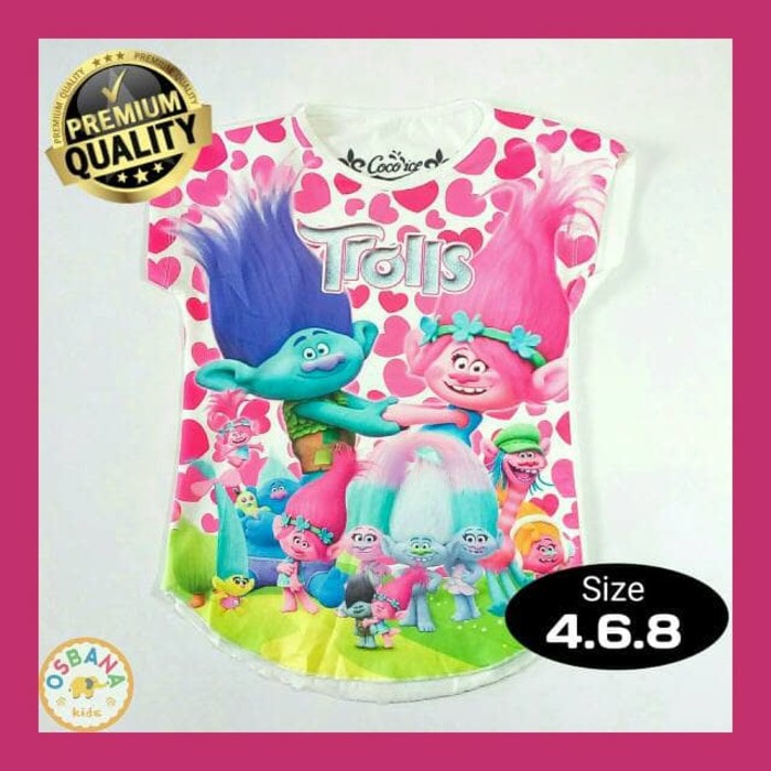 Baju Kaos Anak Karakter Perempuan | Trolls | Coco Ice (Size 4, 6, 8)