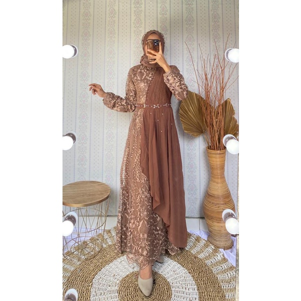 AK - GAMIS CAMILLA 2 GAMIS BUSUI TILE FULL BRUKAT MUTIARA GAMIS PESTA DRESS PESTA GAMIS MODERN GAMIS