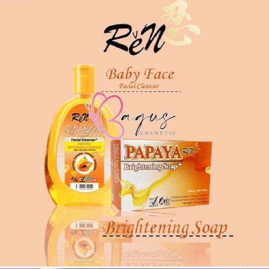 ⭐BAGUS⭐ REN Papaya Brightening Gold Soap 135gr / Babyface Cleanser 150ml Sabun Pencerah Pemutih Waja