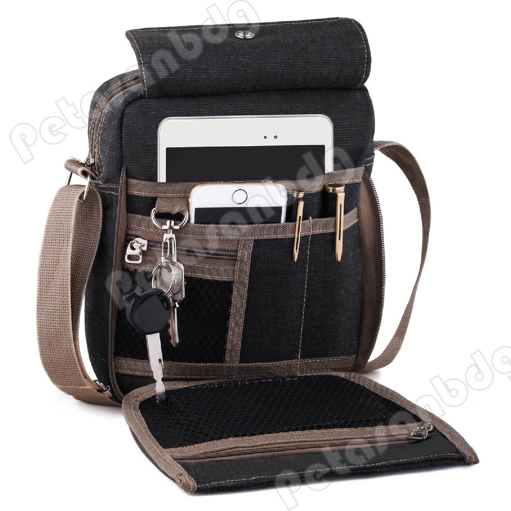 PTS -Braun Fox Douglas Canvas Multifunction Travel Satchel Messenger Shoulder Bag - Abu Tua