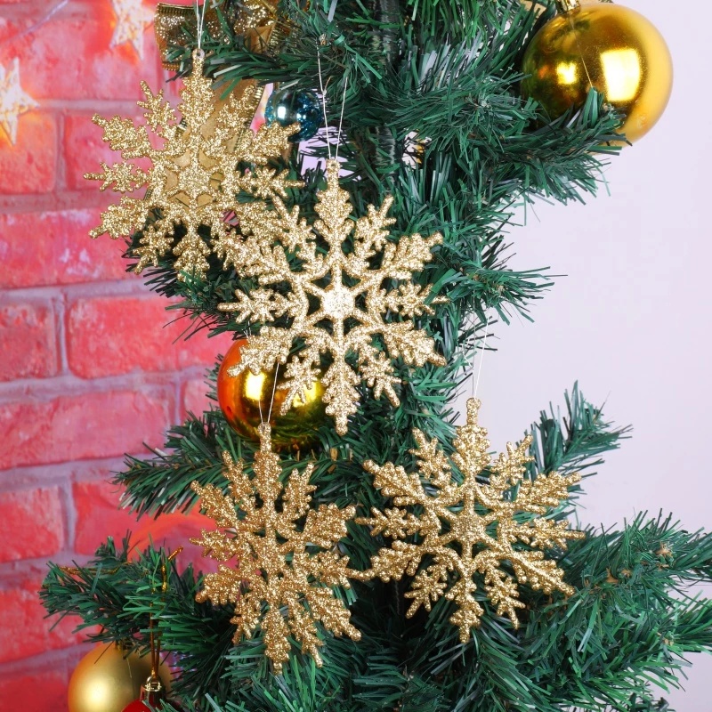 12pcs Ornamen Desain Snowflake Warna Putih Bahan Plastik Untuk Natal