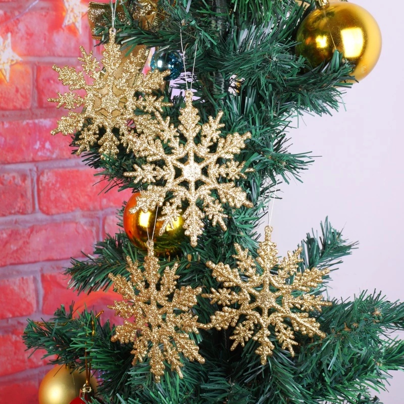 12pcs Ornamen Desain Snowflake Warna Putih Bahan Plastik Untuk Natal