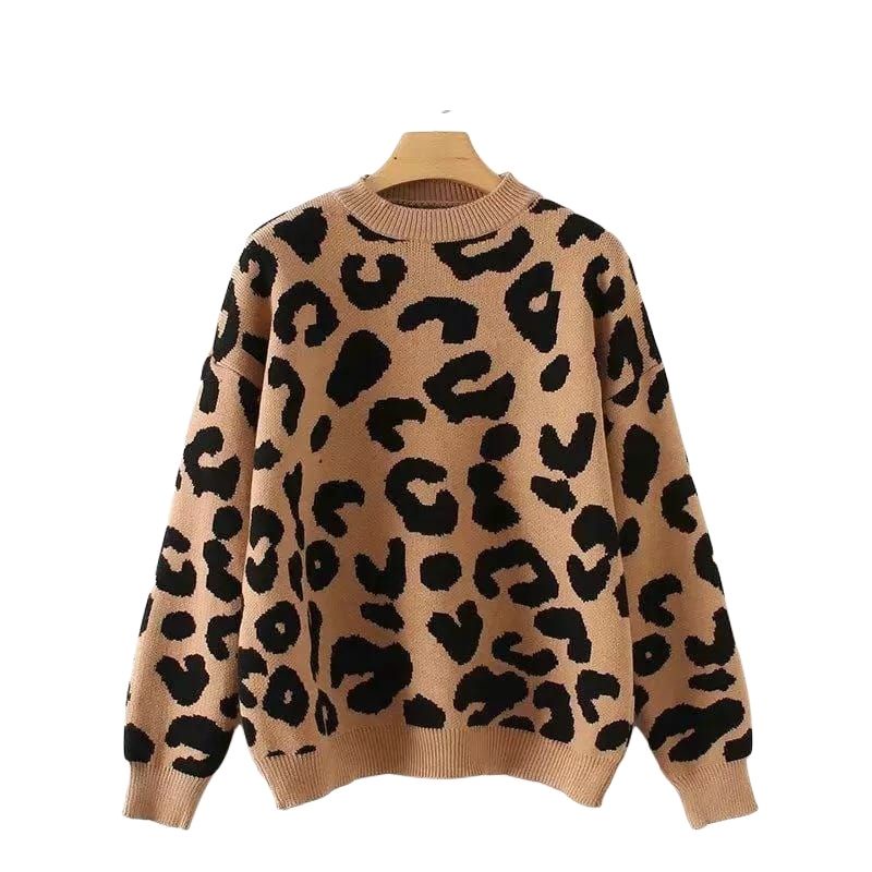 CS049 Sweater Rajut Wanita Vintage Motif Leopard Premium Cheetah