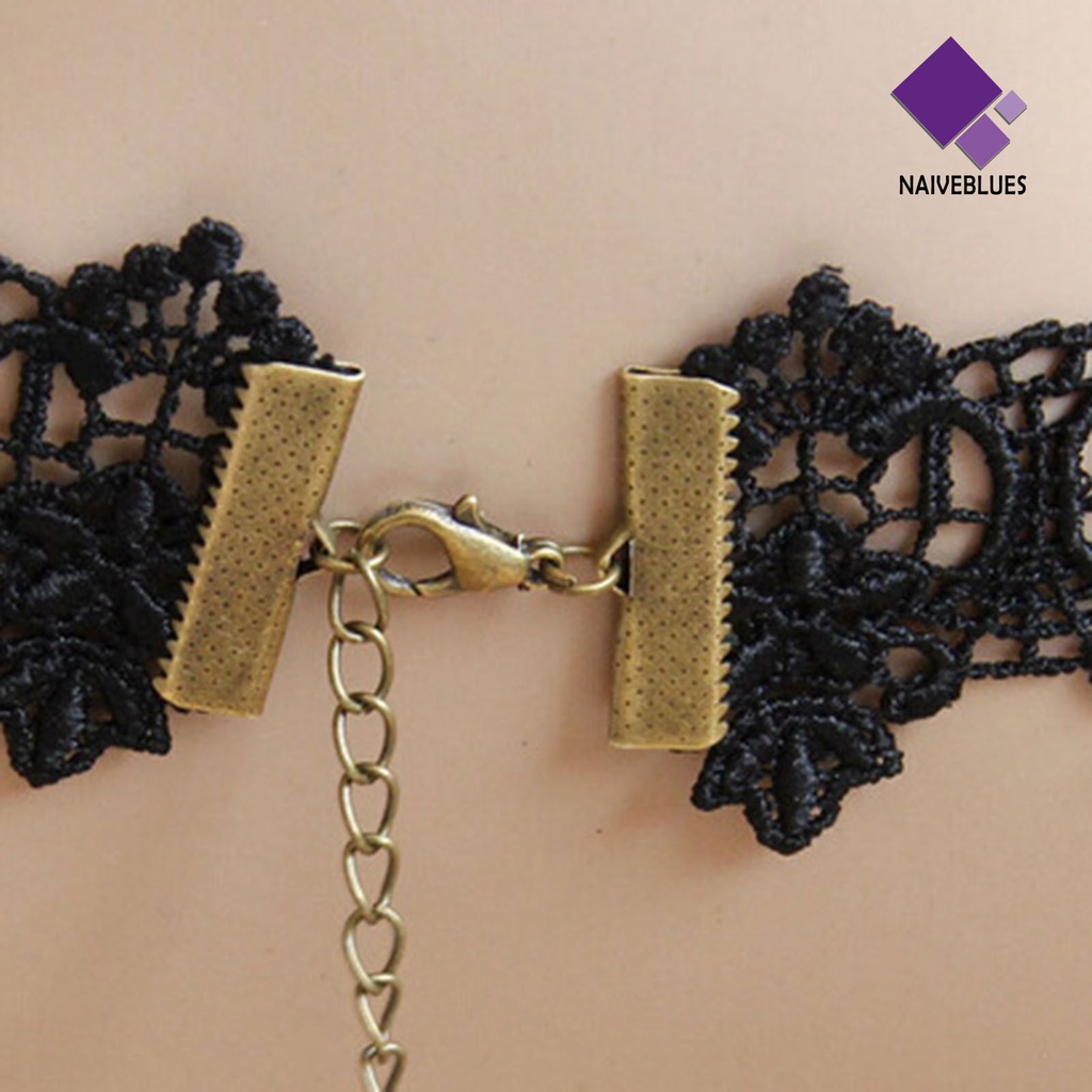 Kalung Gelang Cincin Bahan Lace Warna Hitam Gaya Gothic Punk Untuk Wanita