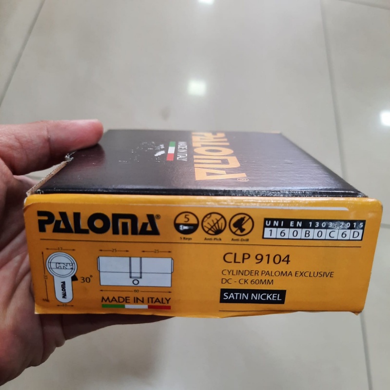 PALOMA CLP 9104 CYLINDER ITALY 60 MM EXCLUSIVE KUNCI PINTU BRASS SATIN NICKEL