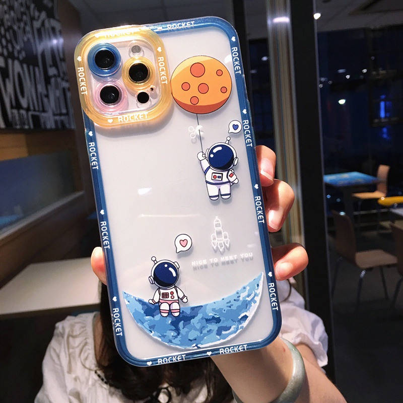 Funny cartoon astronaut case iphone 11 pro max 12 13 pro max X/Xs max XR 7/8 plus se2020 nasa transparent soft TPU shockproof protection case