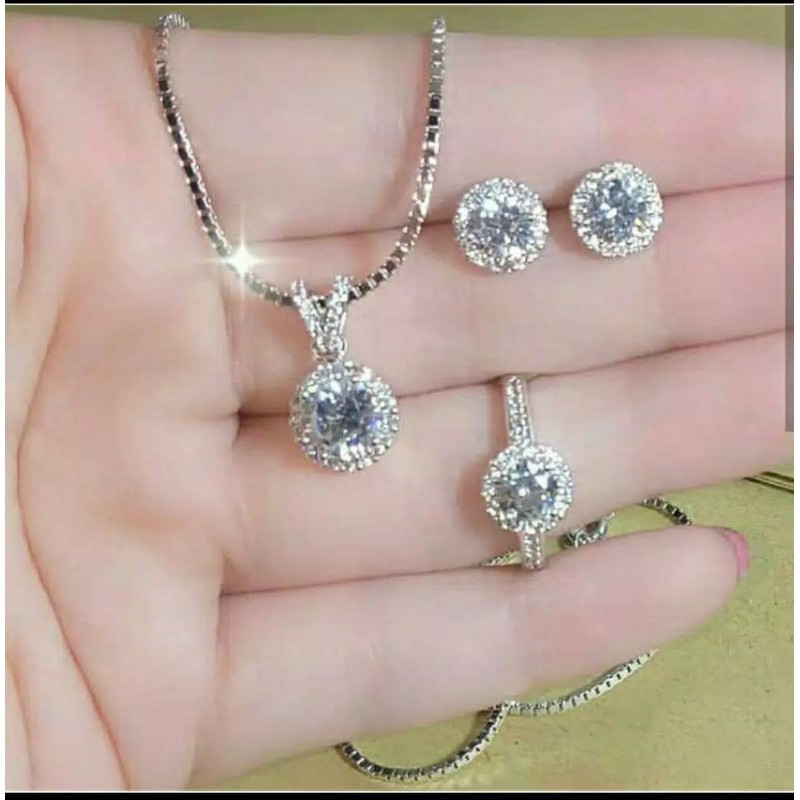 set perhiasan wanita silver//asli titanium