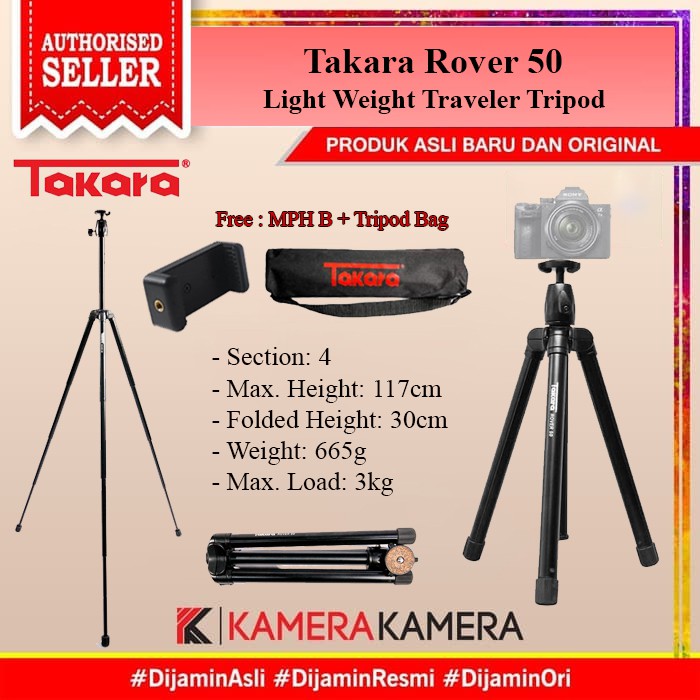 Tripod hp dan kamera Takara Rover 50 Light Weight Traveler Tripod + Holder U ATTanta + Tas Tripod