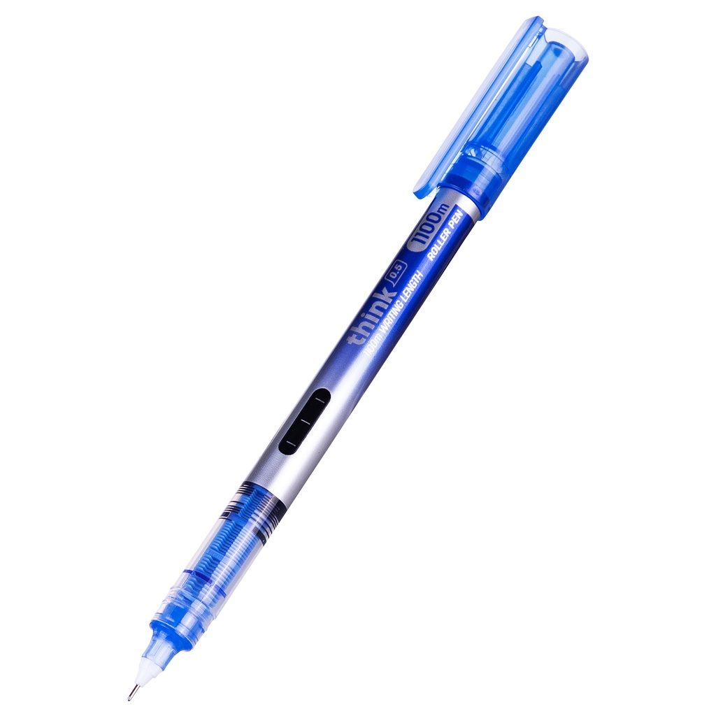 HAPPY TIME DELI PULPEN ROLLER PEN THINK EQ300 0.5mm HITAM BIRU ADA INDIKATOR TINTA ALAT TULIS KANTOR SEKOLAH